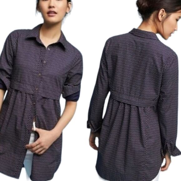 ANTHROPOLOGIE Maeve shirt Aled button up navy blue tunic XS‎ - Picture 2 of 9